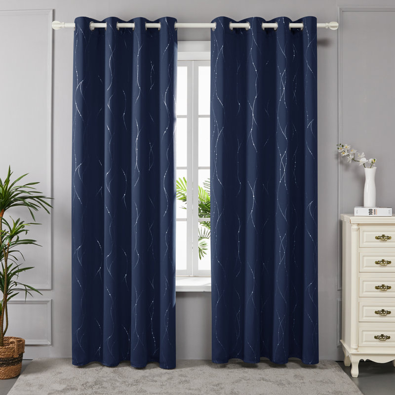 Cohmer Room Darkening Curtain Pair, 52" W x 84" L, Navy Blue