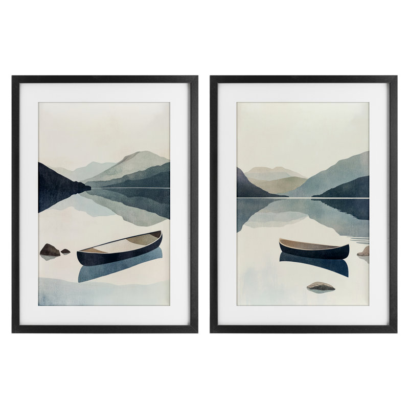 «Silent Mountain Shore», ensemble de 2 reproductions encadrées sous verre, design par Mona Grace, H 20 po x l 14 po