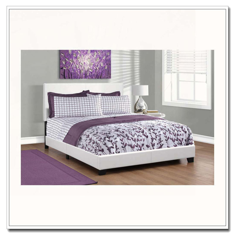 Lit plateforme tapissier en similicuir, Blanc, Grand