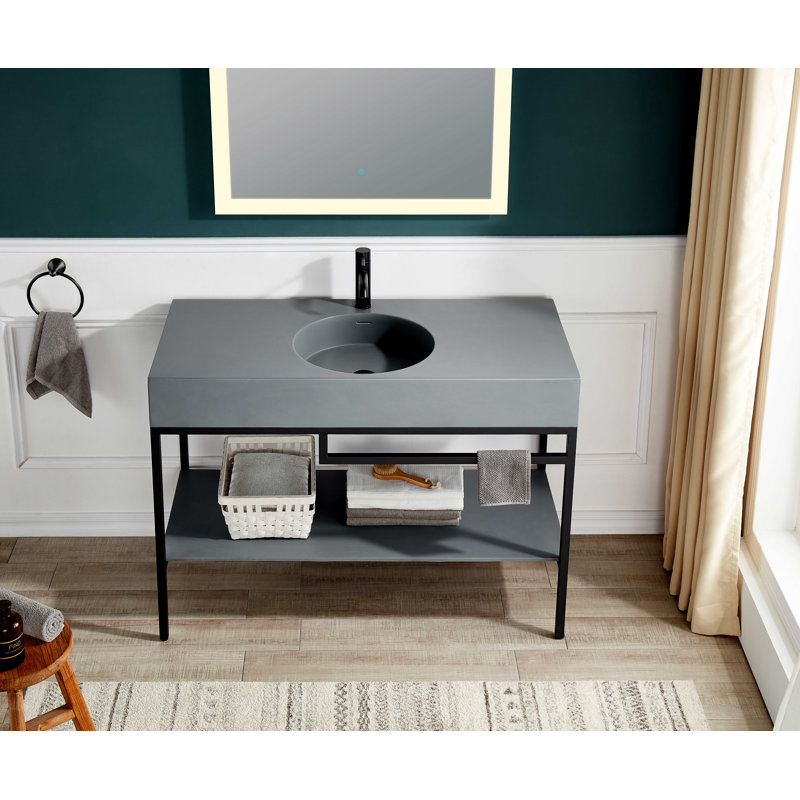 ANZZI Siena Series 22'' Matte Black Resin Circular Bathroom Sink with Overflow
