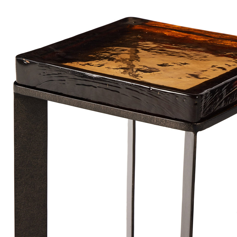 Lennie Glass End Table, Cast Glass, Burnished Charcoal