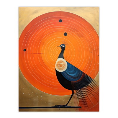 Wall Art Print Prominent Peacock Vibrant Oil Painting Orange Hilma af Klint Inspired Poster