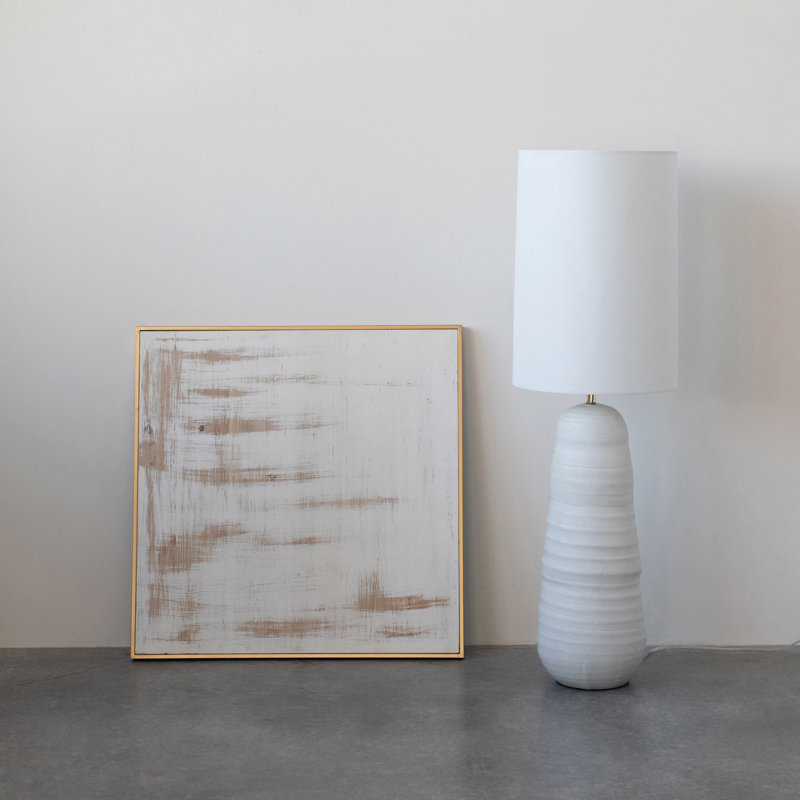 Analysa Stoneware Floor Lamp with Reactive Glaze and Linen Shade