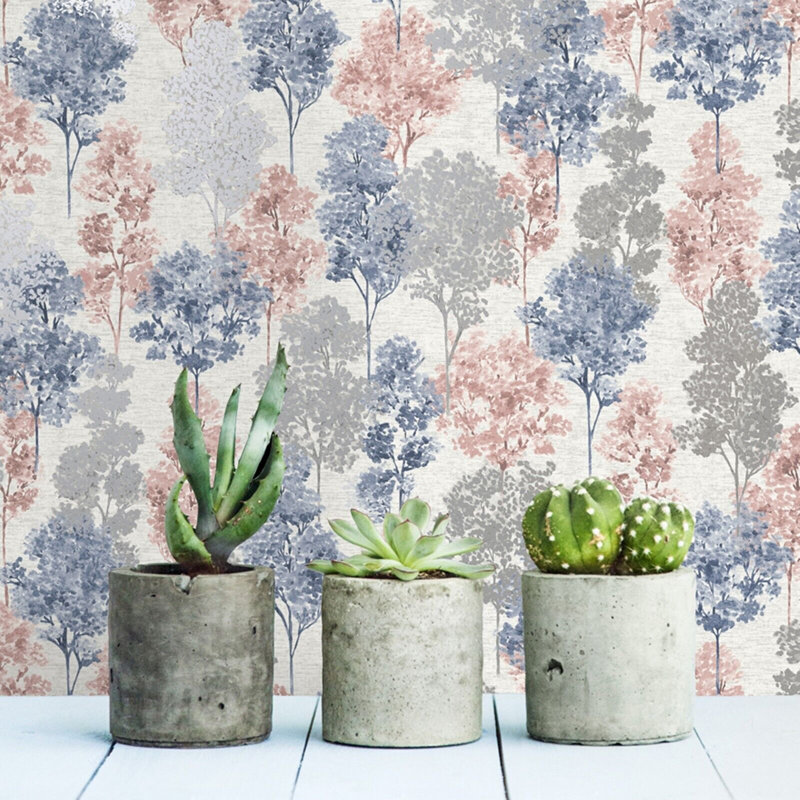 Alaziah Whinfell Tree Wallpaper Textured Metallic Roll, Navy Blue