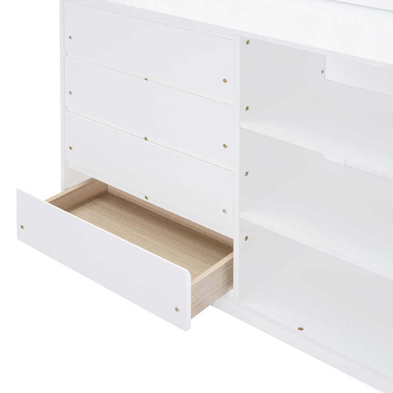 Lit superposé double blanc avec structure en pin massif et nombreuses options de rangement 4 3 tablettes en bois blanc pour rehausser la chambre à coucher