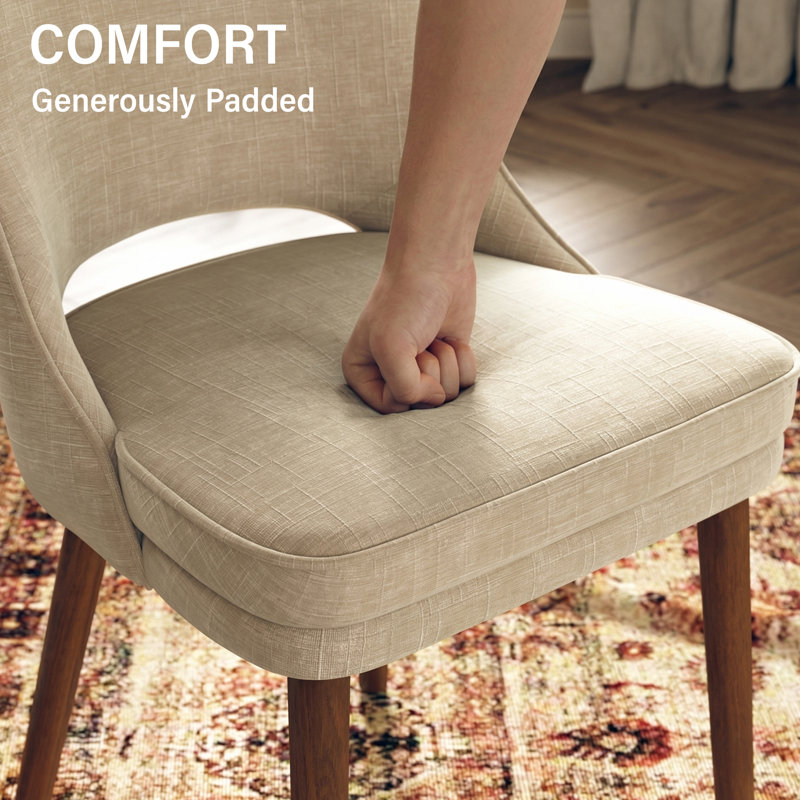 Two-tier solid wood upholstered side chair, Brown, Sleek, Set of 6