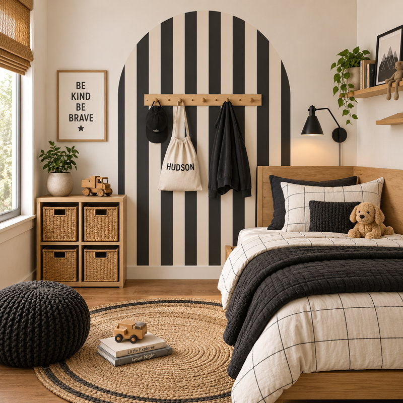 Adhésif décoratif arqué rayé gris anthracite de 72 pouces de largeur, hauteur de 80 pouces, L 72 po x H 80 po