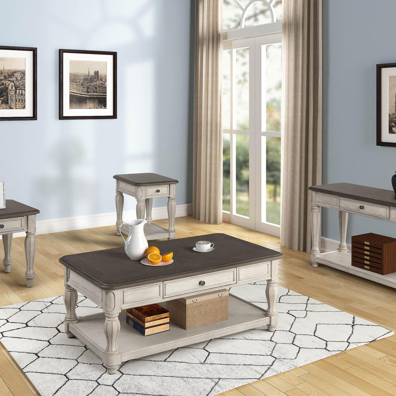 Console antique blanche et brune avec rangement