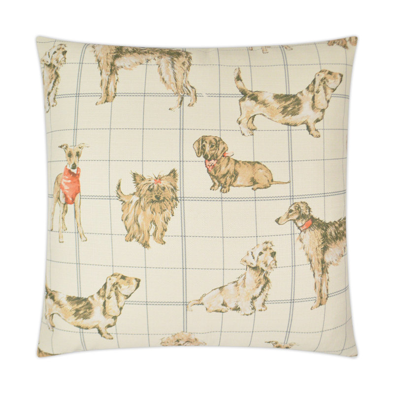 Dog Daze Square Pillow Cover & Insert, 22"H x 22"W, Stone
