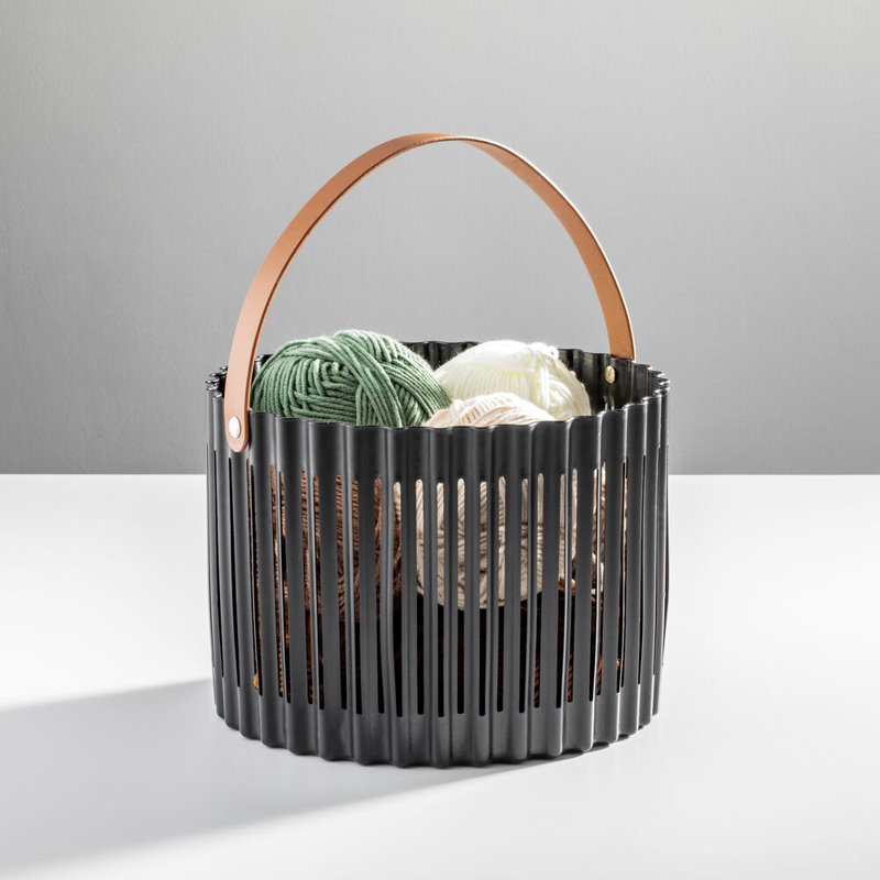 Round Plastic Storage Basket with Handle for Kitchens, Bathrooms, and Craft Rooms- Matte Black