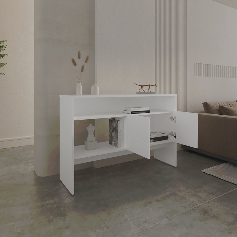 Console Table 31.8" H, With 2 Doors And 3 Shelves, White, White