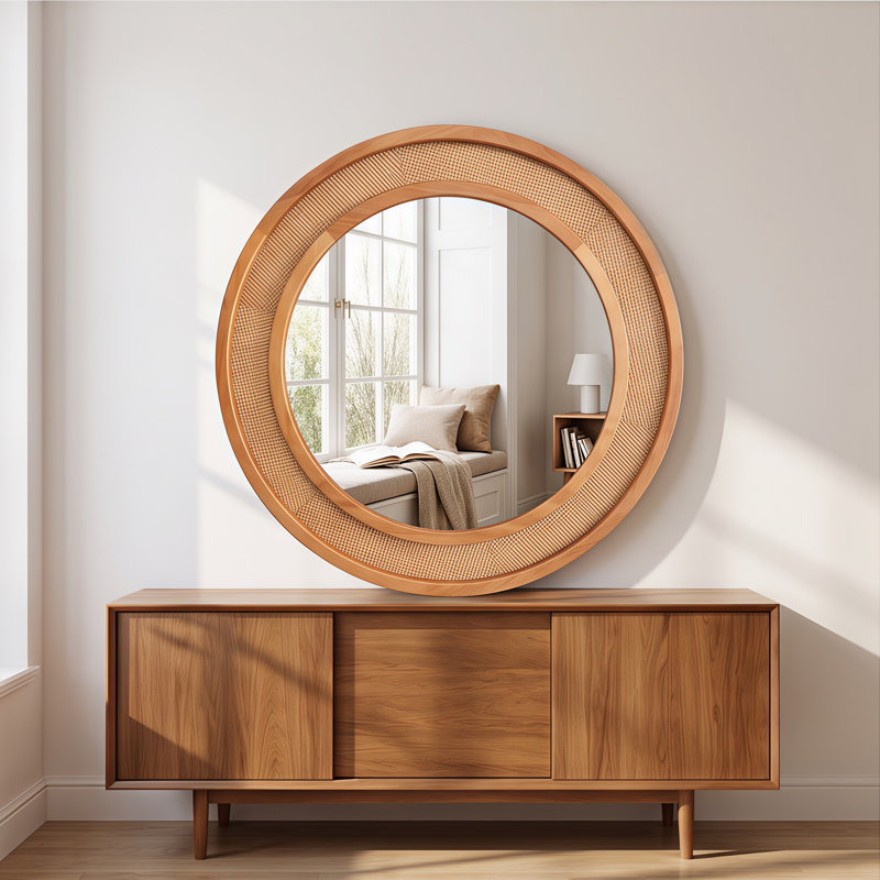 Miroir mural au design unique, H 30 po x l 30 po, Bois naturel
