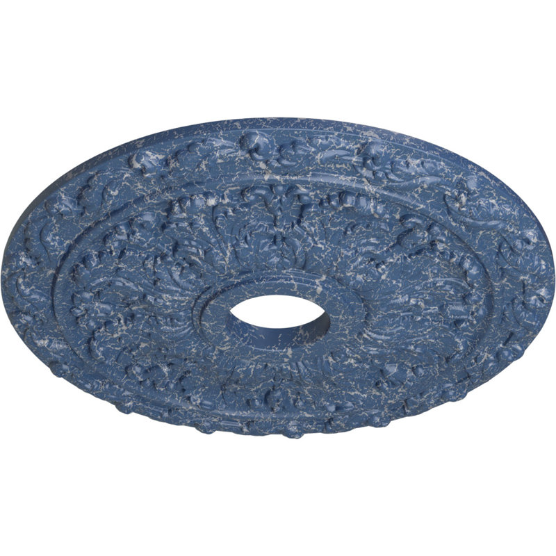 Endurathane Carlsbad Ceiling Medallion, 19 1/2"OD x 1 3/4"P, Hand-Painted Platinum Finish, Americana Crackle