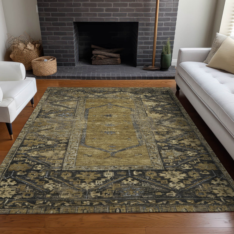 Machine Washable Indoor/Outdoor Xhevrie Brown Rug, Rectangle 9' x 12'