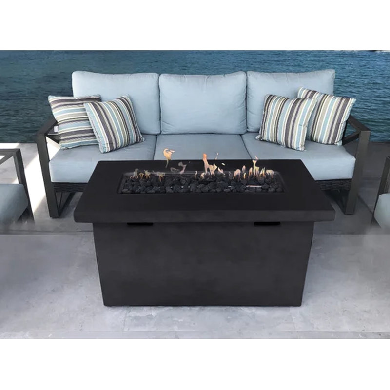 25" H Concrete Fire Pit Table For Outdoors - 42" W, Rust And , With Adjustable Flame Lava Rocks