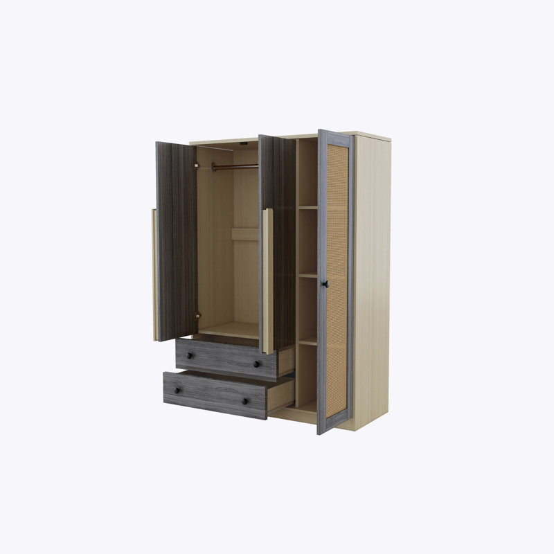 Armoire avec 3 portes et 2 tiroirs, Gris naturel