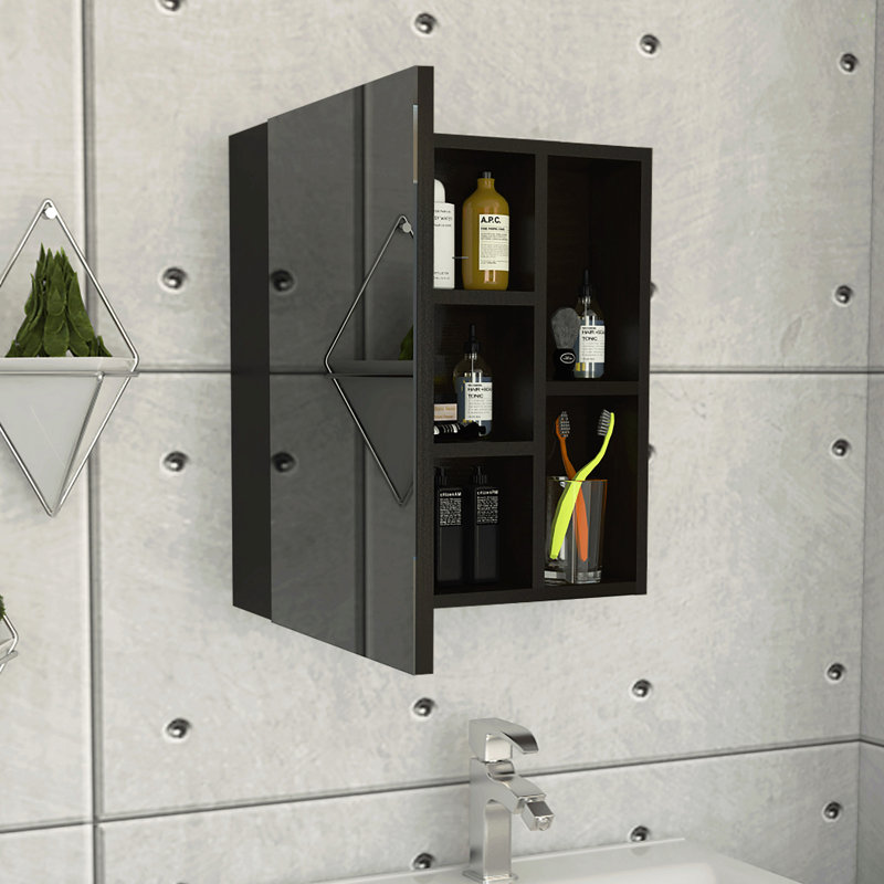 Pharmacie avec miroir, cinq tablettes internes, une porte - noir, Black