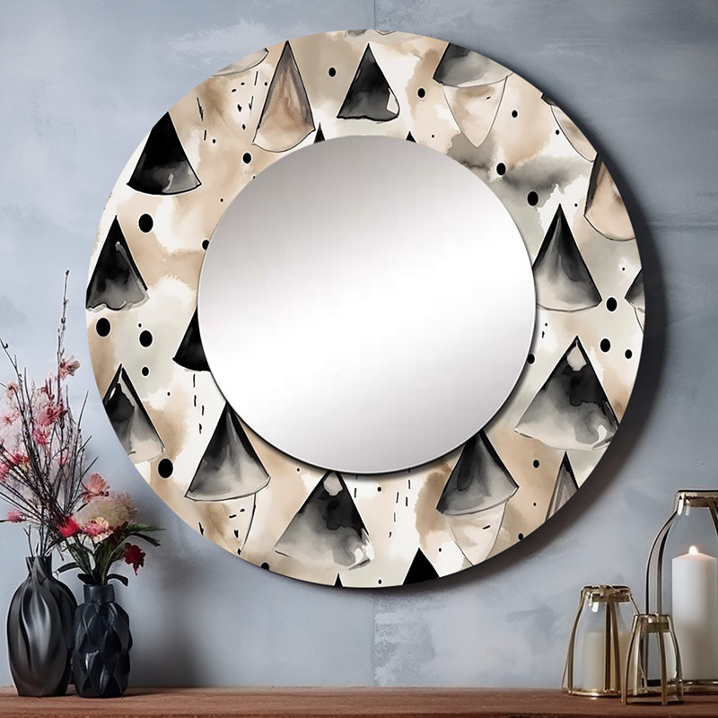 Raidan Exploring Golden Abstracted Symmetry I - Geometric Large Wall Mirror, Brown Round Unique Mirror, Printed Metal Art