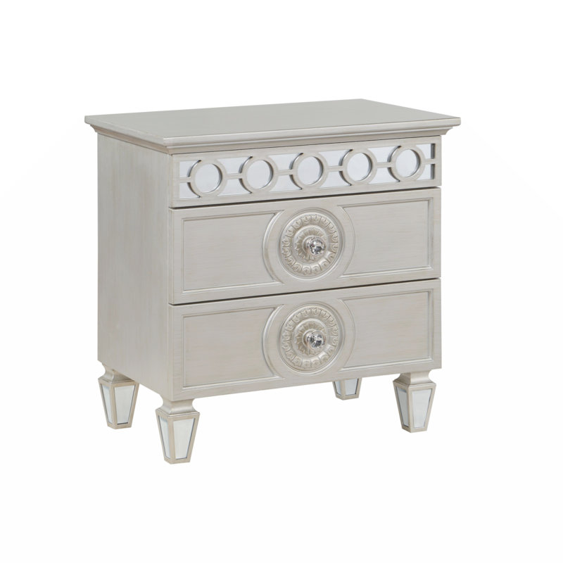 Table de chevet Varian, finition argent et miroir