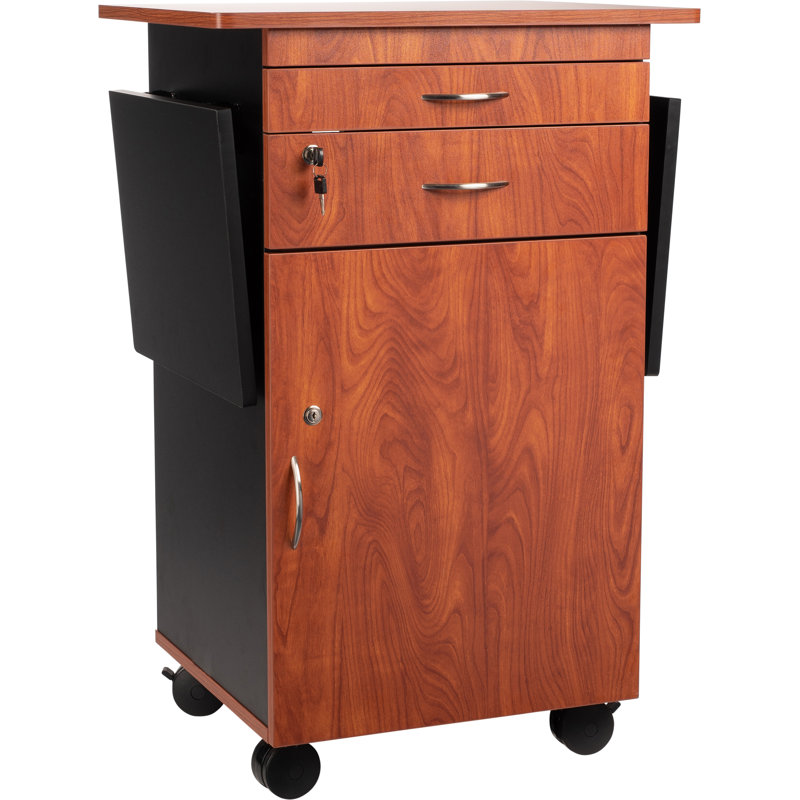 Cherry and Black Multimedia Cart with Lockable Storage