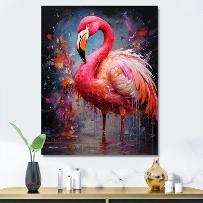 «Kupfer Fuchsia Flamingo Intense Artdeco», reproduction sur toile encadrée