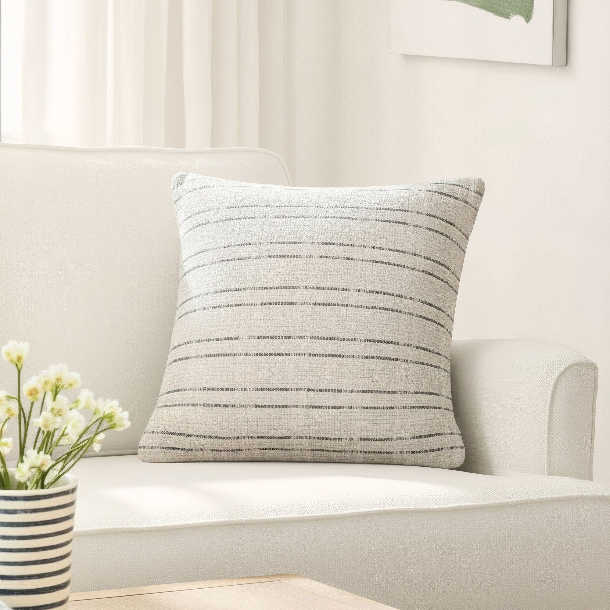 Belmont Striped Cotton Throw Pillow, Polyester/Polyfill