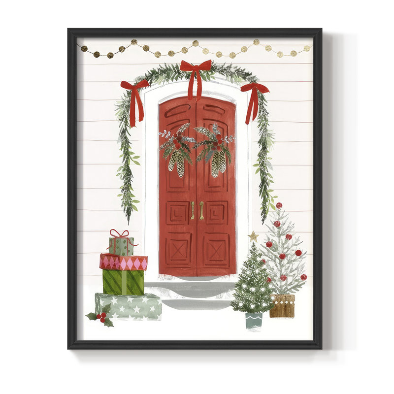 Impression encadrée Festive Front Door II - bois massif, H 11 po x l 9 po, Noir, noir, noir, noir