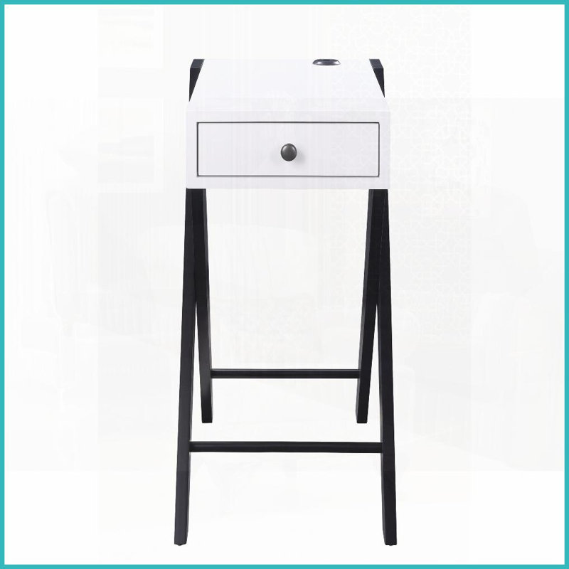 Blanc et blanc Table basse noire à pieds en X avec ports USB Tiroir - Idéal pour charger un appareil dans un canapé / lit Rangement