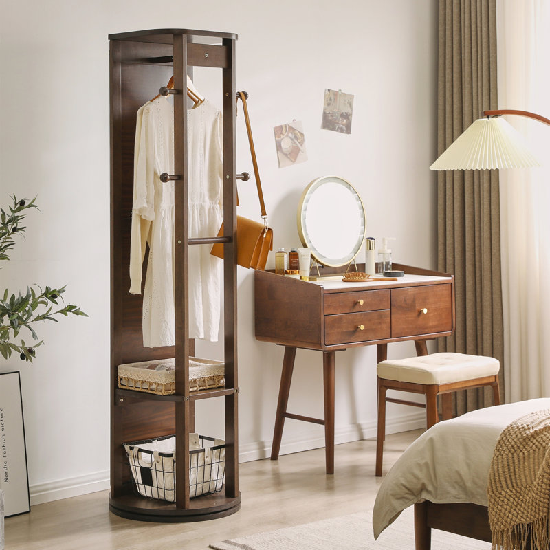 Solid Rubberwood Rotating Full-Length Mirror Cabinet