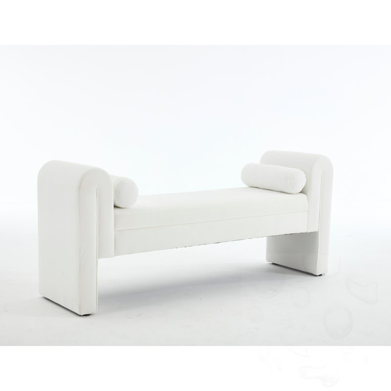Banc de rangement rembourré long, Blanc