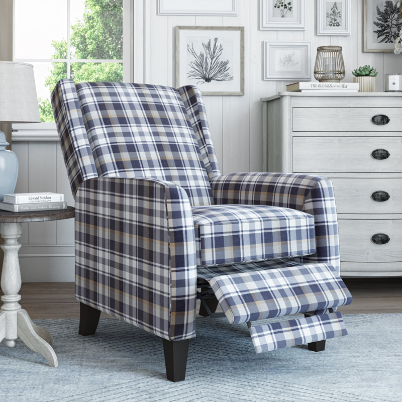Fauteuil inclinable manuel 28,25 po Dolins, Tissu écossais bleu / blanc / beige
