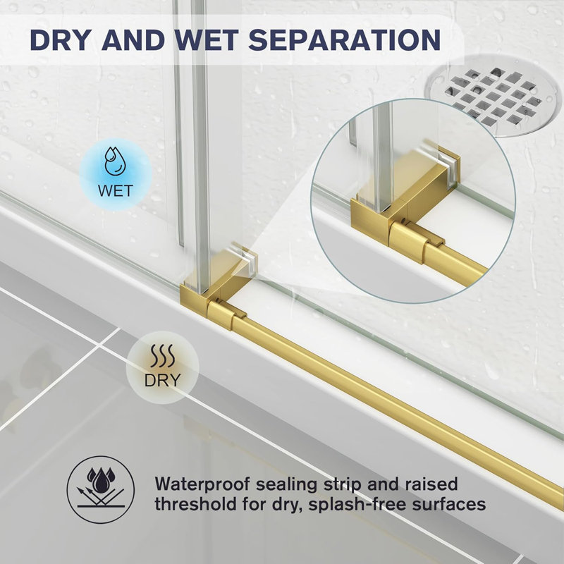 43"-48" W x 76" H Single Sliding Frameless Shower Door in Brushed Gold with 1/4" (6mm) Clear Tempered Glass, Brushed Gold