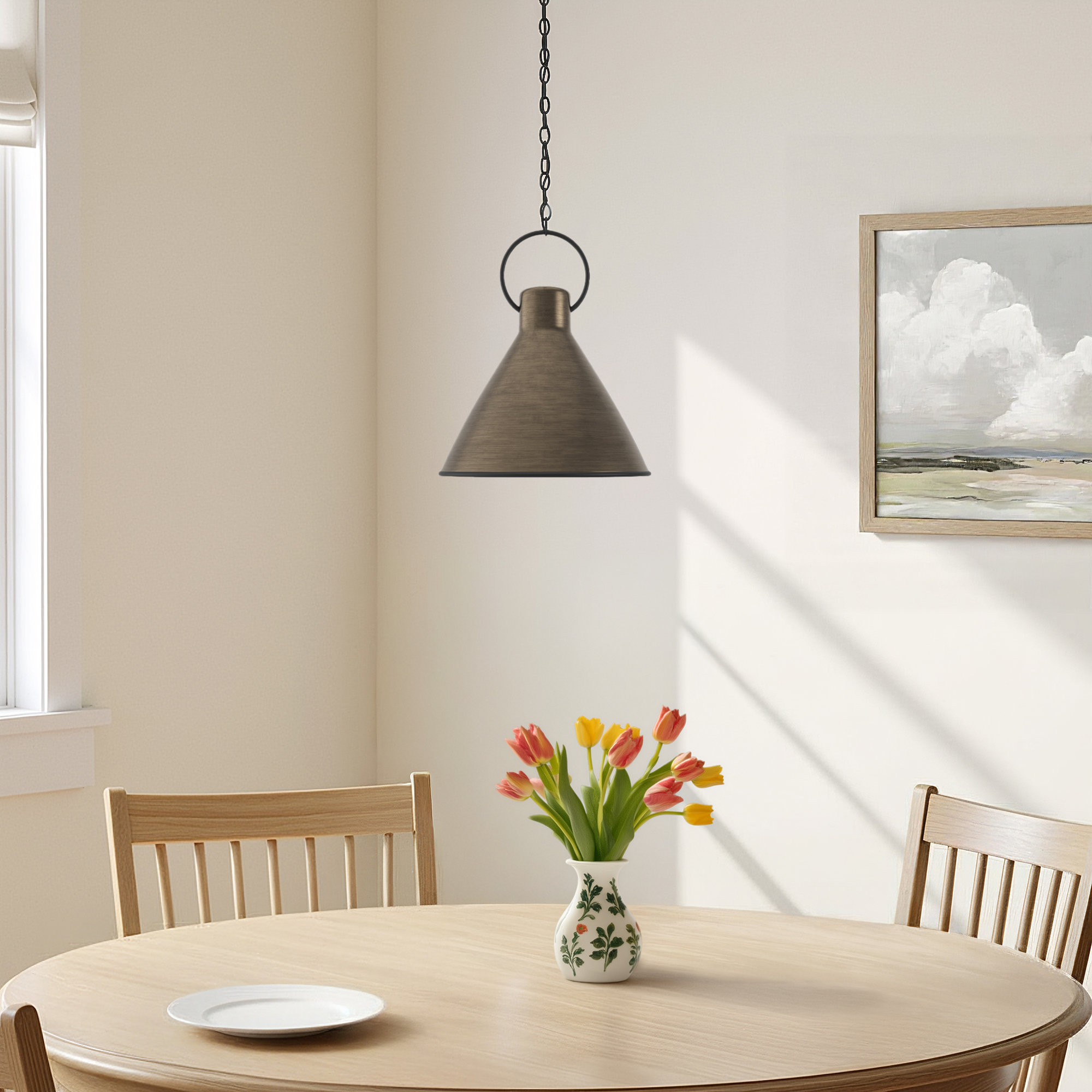 Dax Single Light Metal Dimmable Pendant, Aged Zinc, 21.5" H x 18" W x 18" D