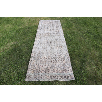 Vintage Turkish Anatolian Beige Runner Rug for Kitchen and Floor Decorative Use