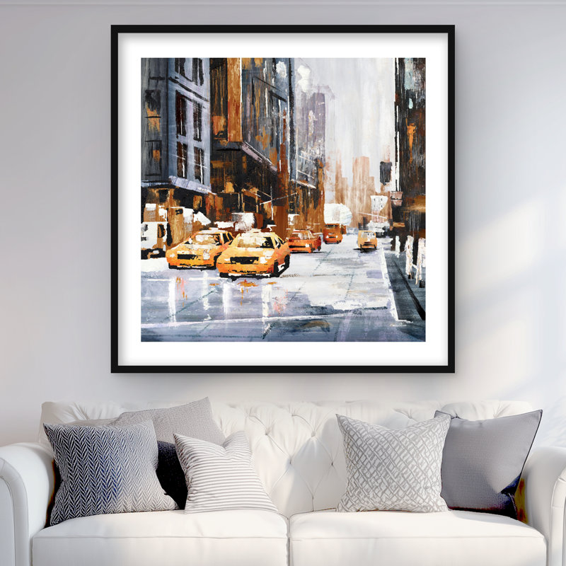 «Big City Street», impression de taxis jaune | Décoration intérieure encadrée, Noir