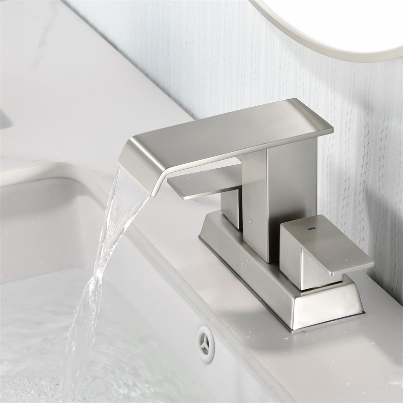 4-Inch Centerset Bathroom Faucet With Pop-Up Drain 3 Hole Waterfall Bathroom Sink Faucets Modern Stainless Steel Double Handle Bathroom Vanity Taps