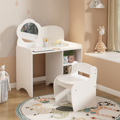 Table de coiffeuse pour enfants avec miroir et chaise, bureau de maquillage pour enfants avec tablettes de rangement, table d'étude et d'activité pour filles et garçons, mobilier de chambre de salle de jeux