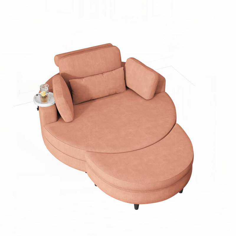 Fauteuil demi-tonneau avec repose-pieds avec rangement, Orange