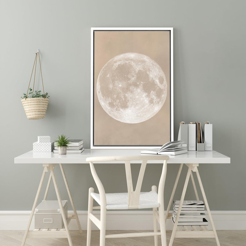 «Full Moon Minimalist Beige Lunar Astronomical» sur, Blanc, H 36 po x l 24 po