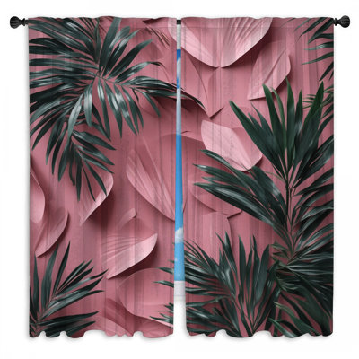 Rideaux de fenêtre roses à feuilles tropicales transparentes et obscurcissant - 2 panneaux