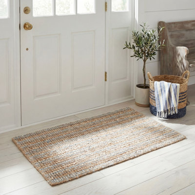 Alda Gray Natural Hand-Woven Striped Jute Rug