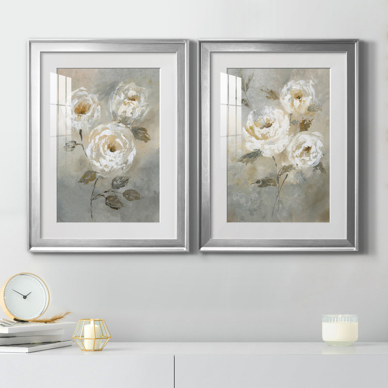 «Soft and Bold I», ensemble de 2 reproductions d'art, Blanc, Papier avec cadre argenté, H 30,5 po x l 85 po x P 1,5 po