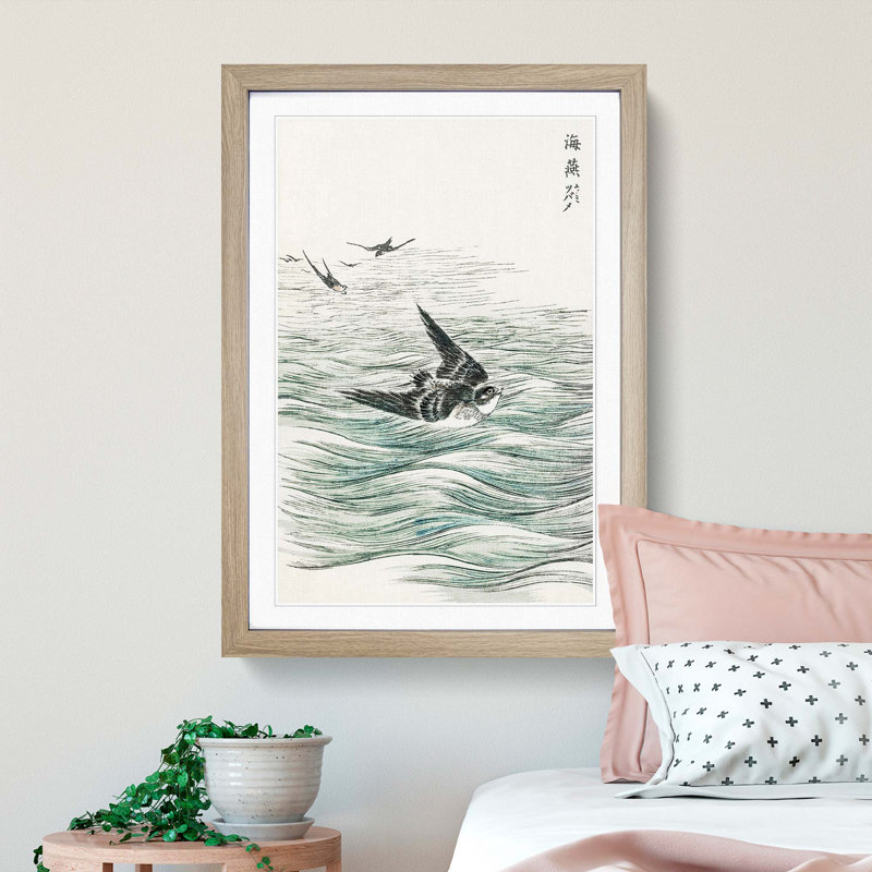 Riu Kiu House Swallows by Numata Kashu - Picture Frame Painting Print, 91cm H x 60cm W x 2cm D, Oak