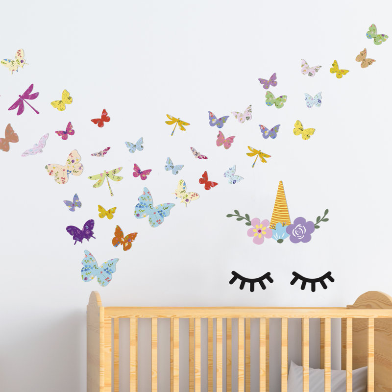Sleeping Unicorn with Butterflies Kids Wall Sticker