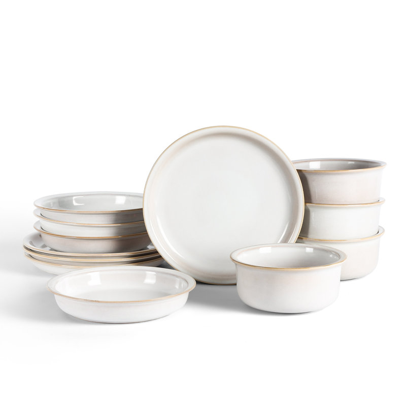 Stone Lain Slate 12-Piece Dinnerware Set Stoneware, White