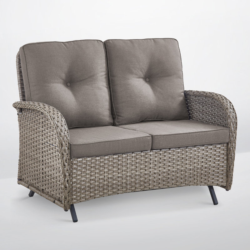 Causeuse d'extérieur en osier PE avec coussins de 49,5 po de large Gaetanino, Gris, Gris