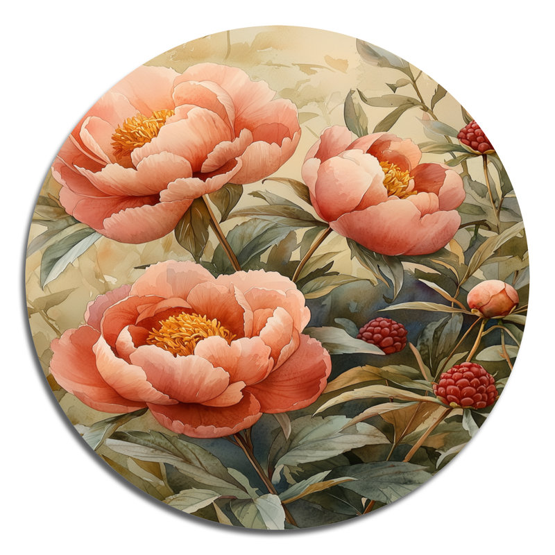 Keighton - reproduction d'art traditionnelle rose en métal, pivoines rondes, art mural en métal, H 16 po x l 16 po