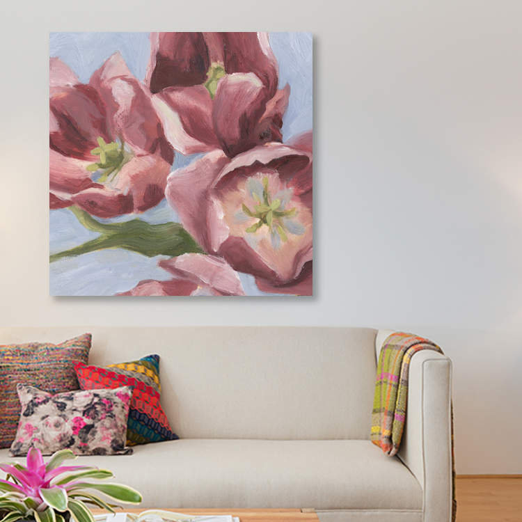 Mauve tulipes ii, impression sur toile, H 12 po x l 12 po x P 0,75 po, Toile tendue, Pas de tapis