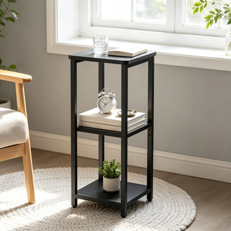Table à boissons carrée de 10 pouces de large avec pieds réglables, petite table d'appoint à 3 niveaux pour appartements, balcon et bureau, multifonctionnelle légère et peu encombrante pour les plantes