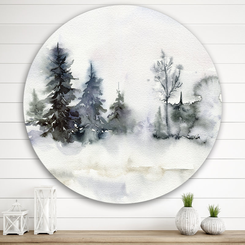 Paysage de forêt de Noël minimaliste et neige - Lake House, H 36 po x l 36 po x P 1 po